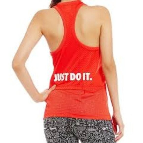 Nike Just Do It Red Mesh 2 Layer Racerback Tank Top - Picture 2 of 8